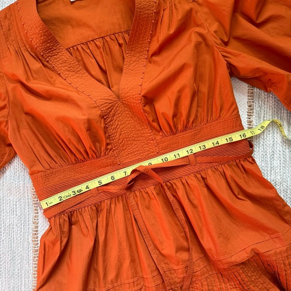 Ulla Johnson Rosalind Saffron Burnt Orange Long Puff Sleeves Mini Dress Size 10 - Picture 9 of 14